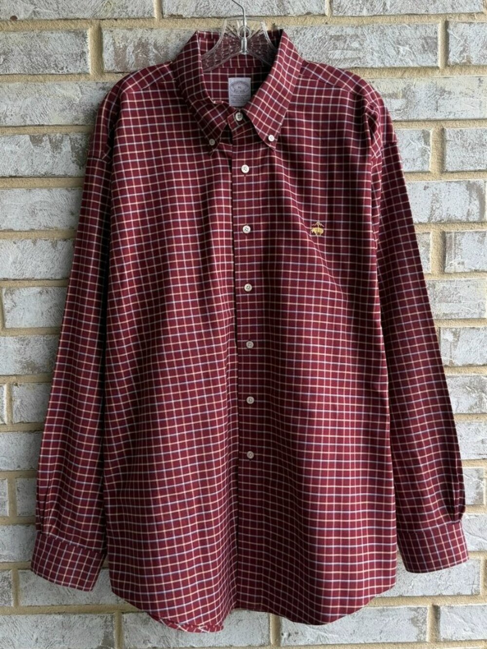 Brooks Brothers Long Sleeve Button Up Collared Cotton Plaid Shirt Men's Size XL